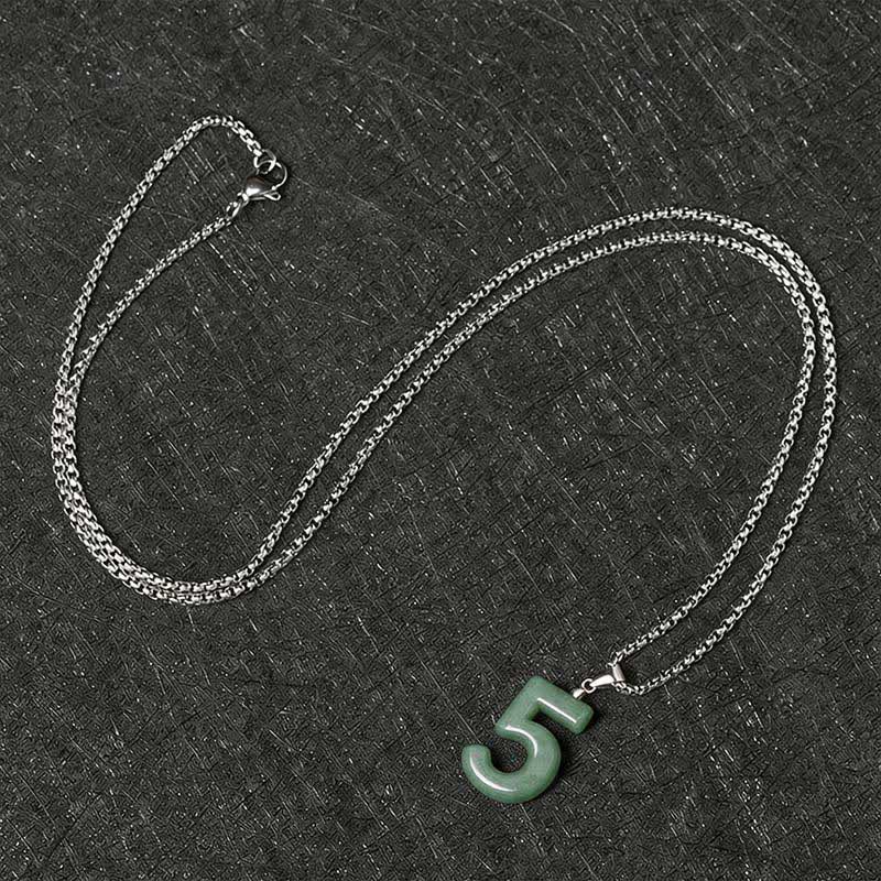 Nimara Ritual Natural 0-9 Angel Numbers Jade Titanium Steel Chain Prosperity Necklace Pendant