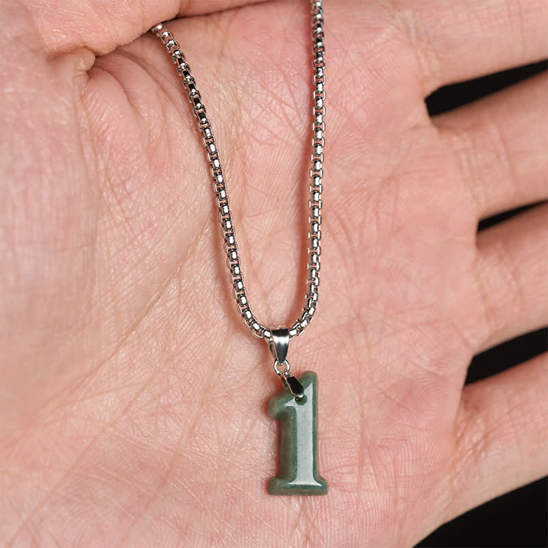 Nimara Ritual Natural 0-9 Angel Numbers Jade Titanium Steel Chain Prosperity Necklace Pendant