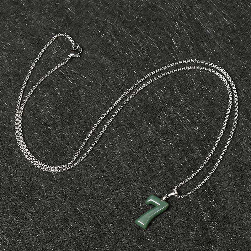 Nimara Ritual Natural 0-9 Angel Numbers Jade Titanium Steel Chain Prosperity Necklace Pendant