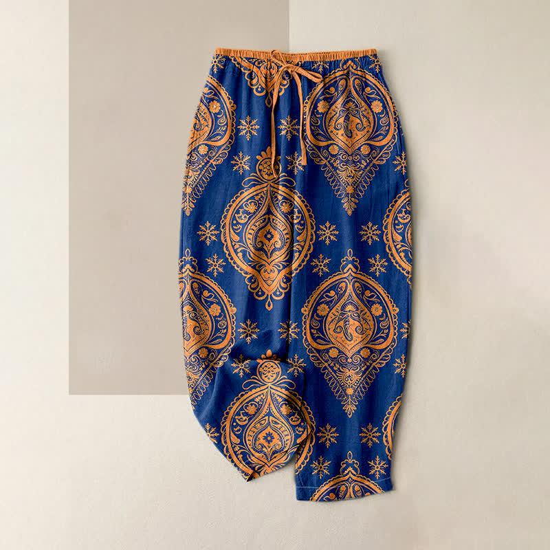 Nimara Ritual Pure Cotton Floral Pattern Women's Elastic Waist Pants With Pockets