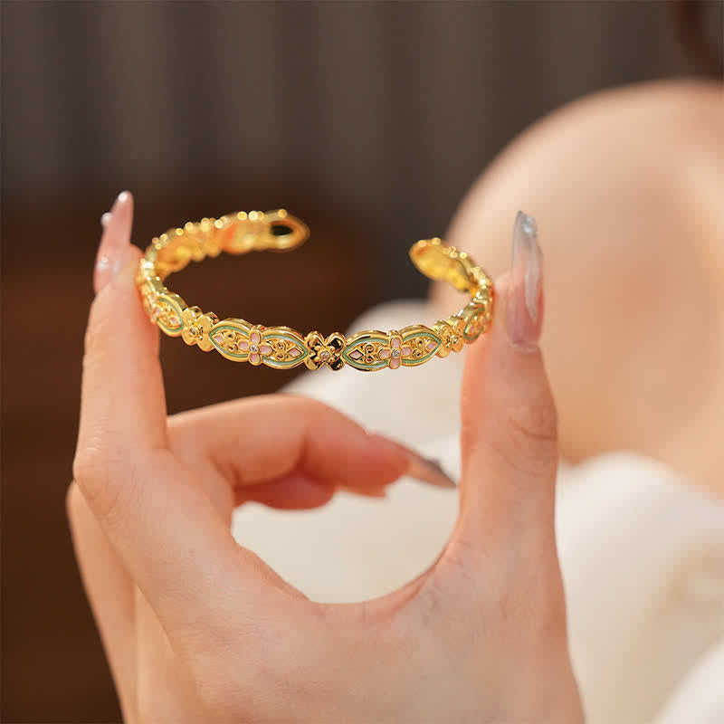 Nimara Ritual Copper Enamel Floral Balance Cuff Bracelet