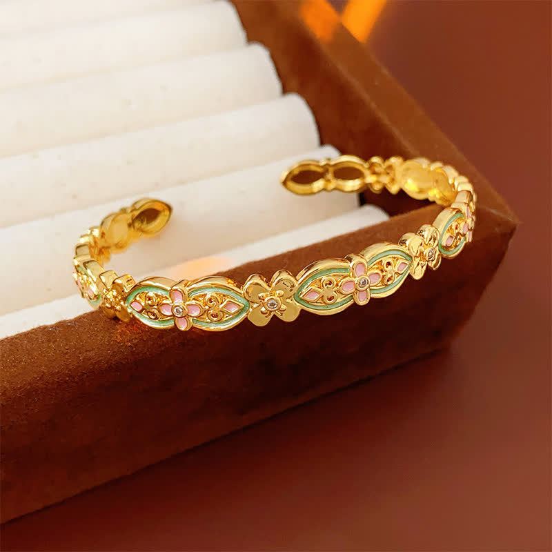 Nimara Ritual Copper Enamel Floral Balance Cuff Bracelet