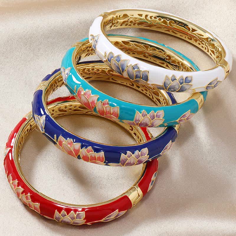 Nimara Ritual Copper Lotus CloisonnA Enamel Enlightenment Bangle Bracelet