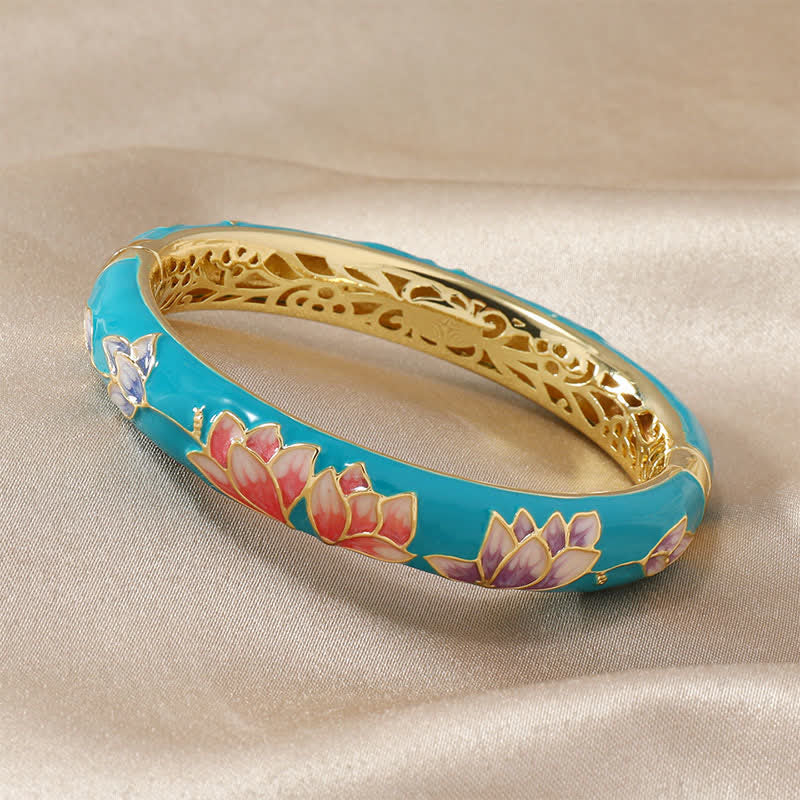 Nimara Ritual Copper Lotus CloisonnA Enamel Enlightenment Bangle Bracelet