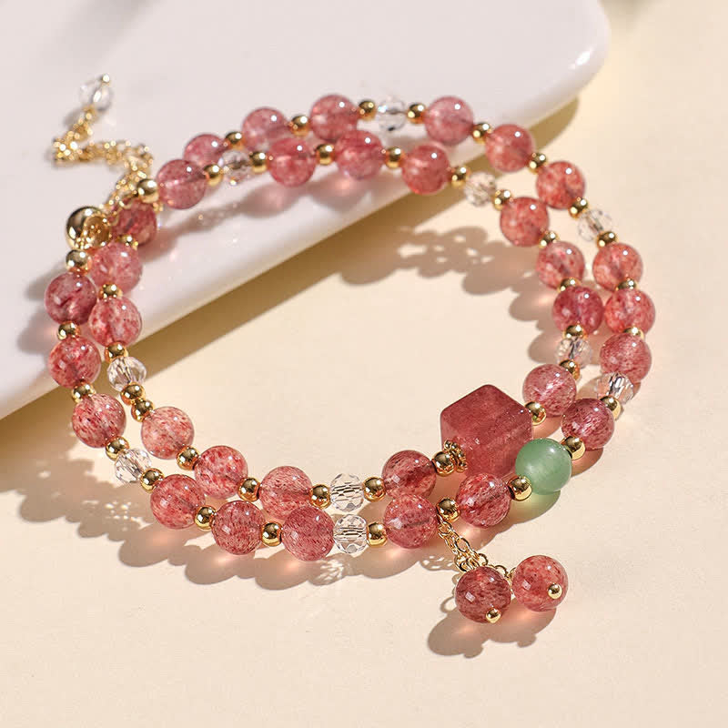 Nimara Ritual Natural Strawberry Quartz Double Wrap Crystal Healing Bracelet