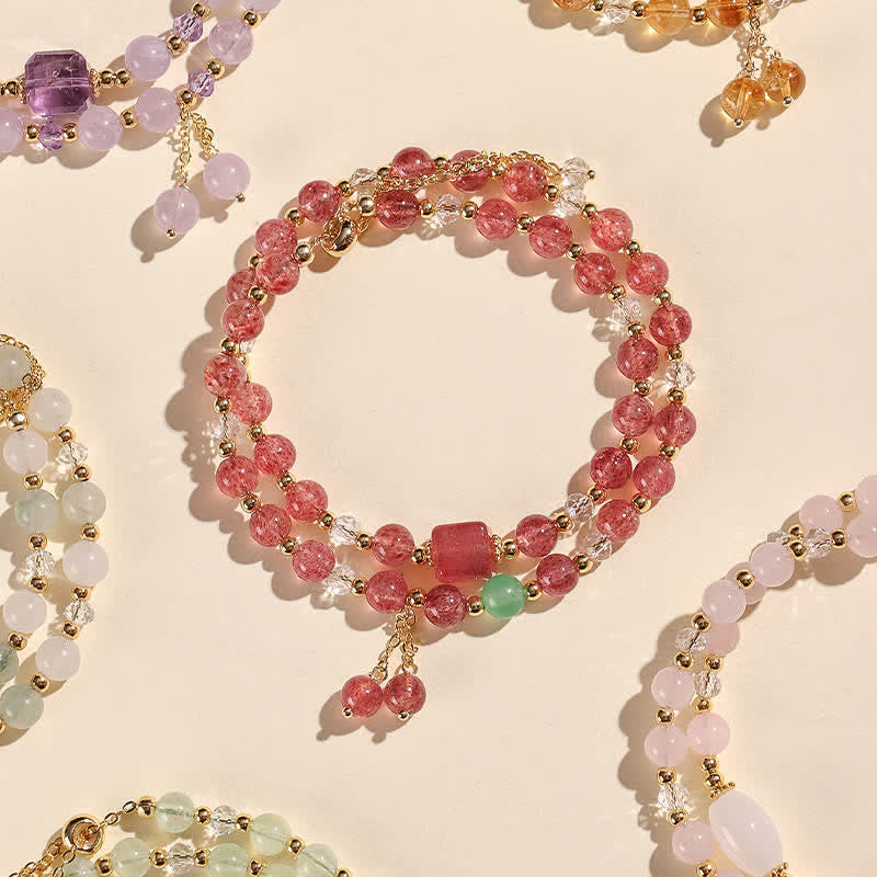 Nimara Ritual Natural Strawberry Quartz Double Wrap Crystal Healing Bracelet