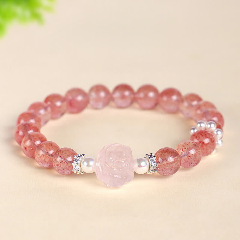 Nimara Ritual Strawberry Quartz Rose Beaded Love Bracelet