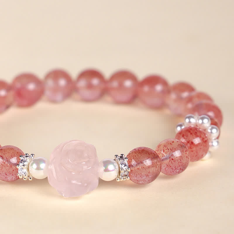 Nimara Ritual Strawberry Quartz Rose Beaded Love Bracelet