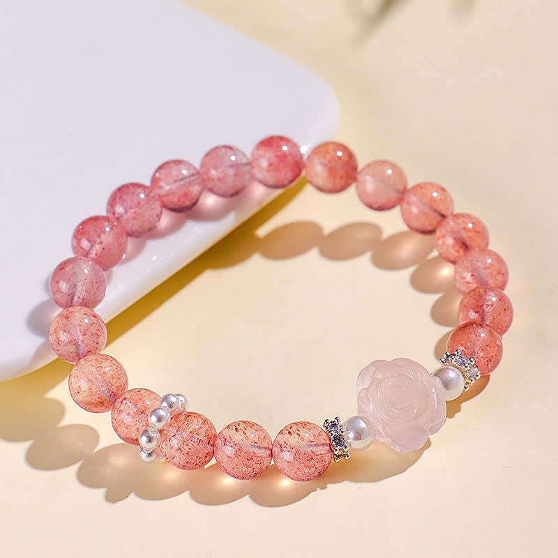 Nimara Ritual Strawberry Quartz Rose Beaded Love Bracelet