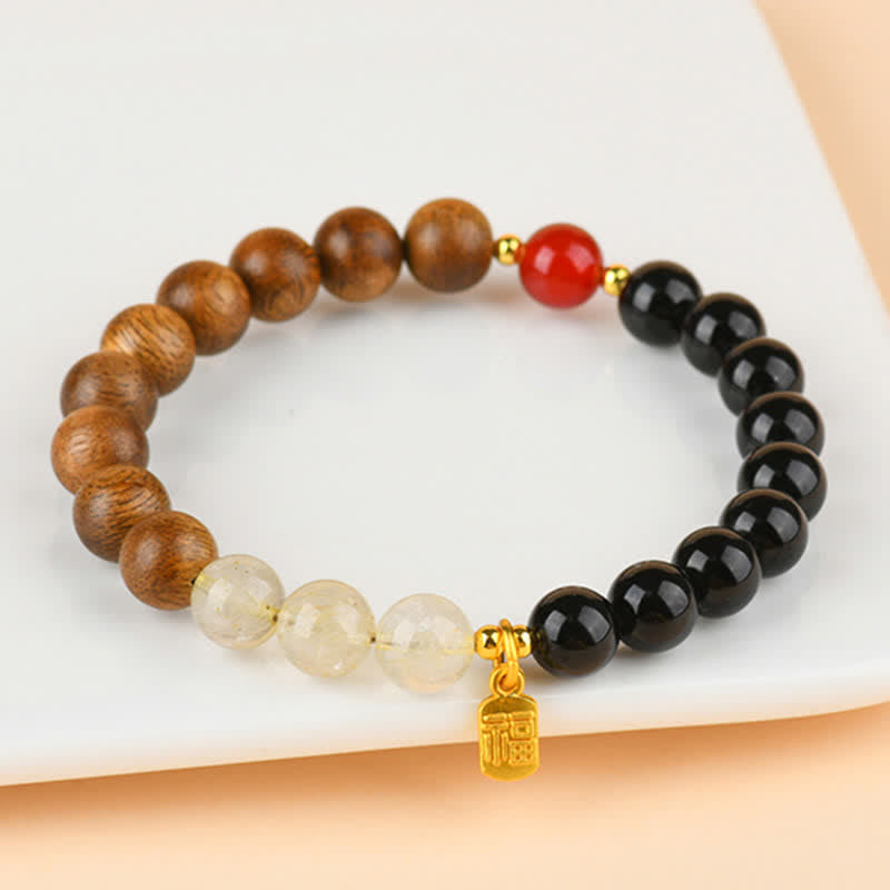 Nimara Ritual Strawberry Quartz Citrine Five Elements Fu Character Luck Bracelet