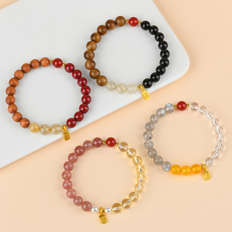 Nimara Ritual Strawberry Quartz Citrine Five Elements Fu Character Luck Bracelet