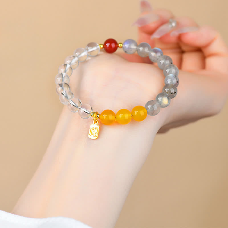 Nimara Ritual Strawberry Quartz Citrine Five Elements Fu Character Luck Bracelet