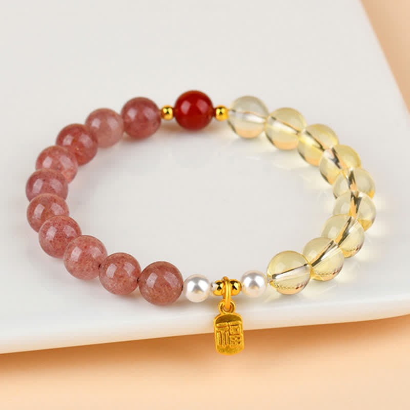 Nimara Ritual Strawberry Quartz Citrine Five Elements Fu Character Luck Bracelet