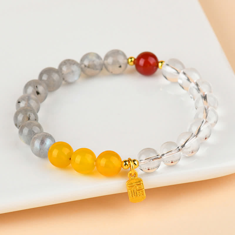 Nimara Ritual Strawberry Quartz Citrine Five Elements Fu Character Luck Bracelet