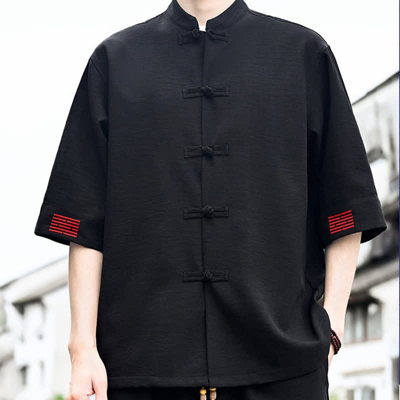 Nimara Ritual Summer Tang Style Frog Button Solid Men's Short Sleeve Shirts