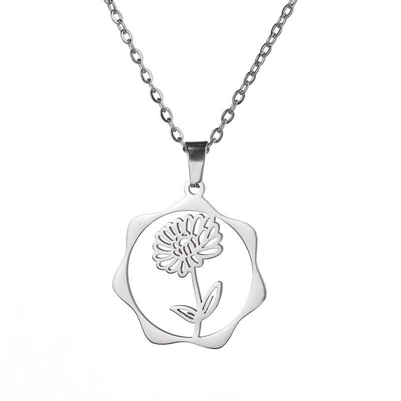Nimara Ritual Titanium Steel Birth Flower Lotus Enlightenment Pendant Necklace