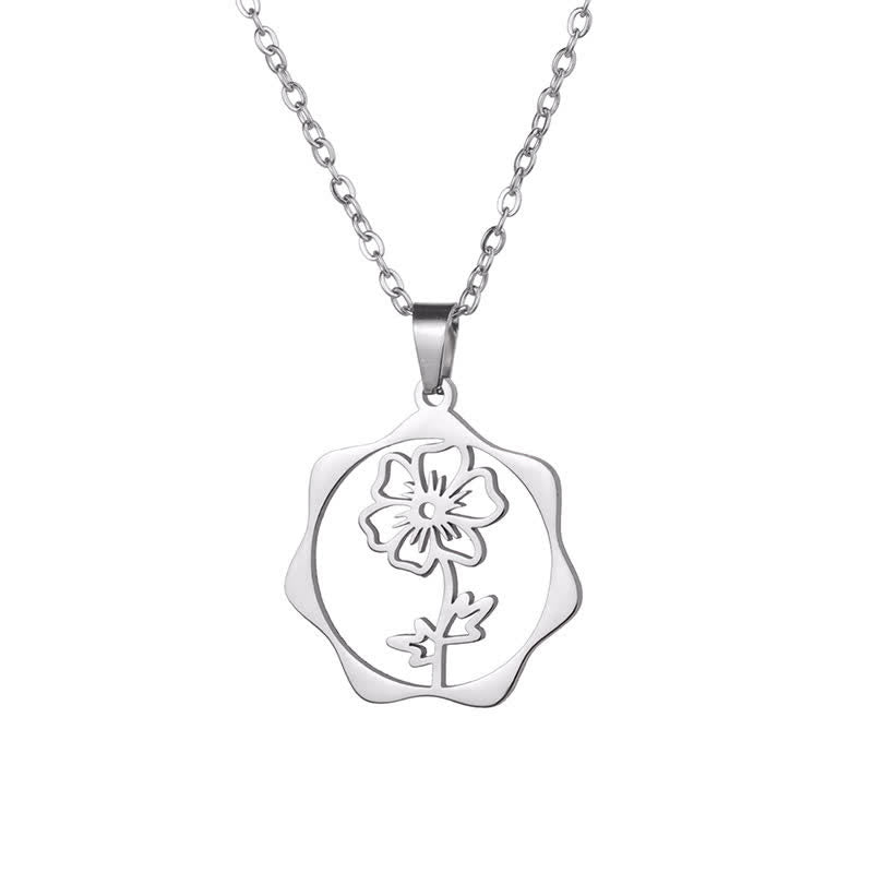 Nimara Ritual Titanium Steel Birth Flower Lotus Enlightenment Pendant Necklace