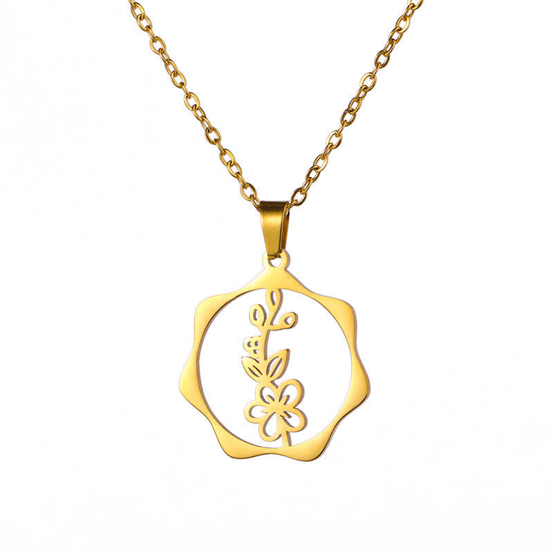 Nimara Ritual Titanium Steel Birth Flower Lotus Enlightenment Pendant Necklace