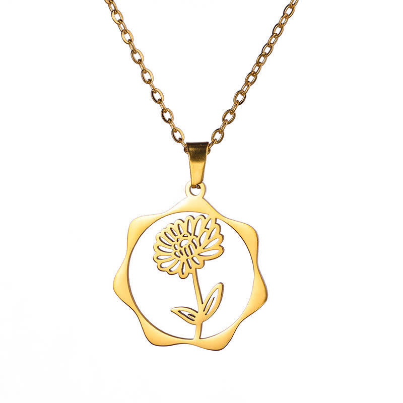 Nimara Ritual Titanium Steel Birth Flower Lotus Enlightenment Pendant Necklace