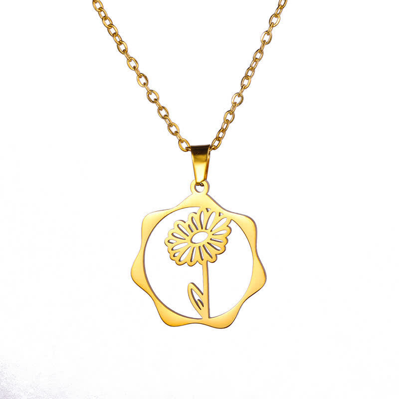 Nimara Ritual Titanium Steel Birth Flower Lotus Enlightenment Pendant Necklace