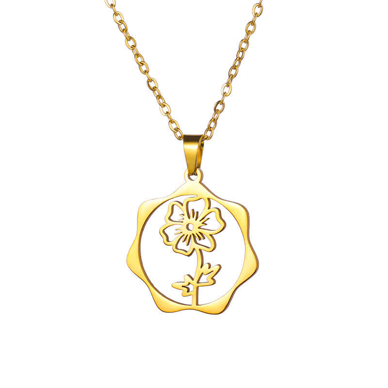 Nimara Ritual Titanium Steel Birth Flower Lotus Enlightenment Pendant Necklace