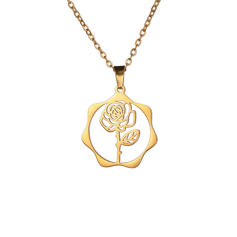 Nimara Ritual Titanium Steel Birth Flower Lotus Enlightenment Pendant Necklace