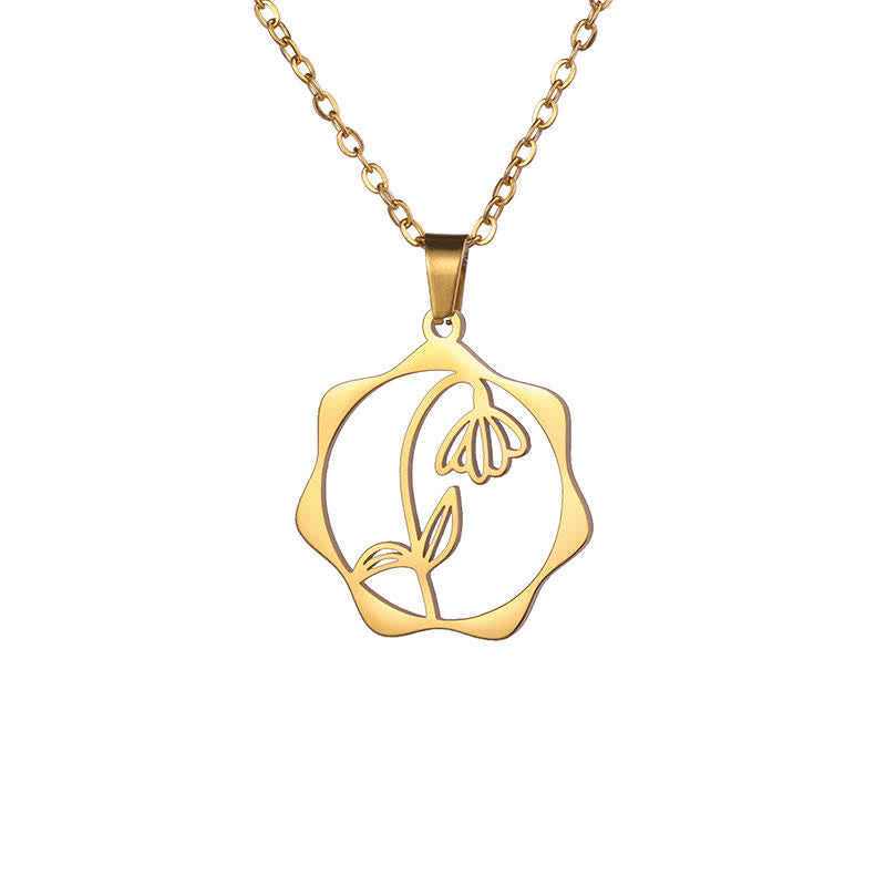 Nimara Ritual Titanium Steel Birth Flower Lotus Enlightenment Pendant Necklace