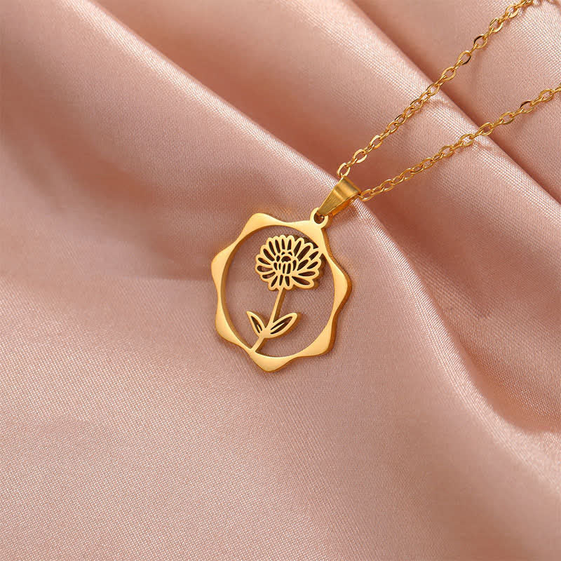Nimara Ritual Titanium Steel Birth Flower Lotus Enlightenment Pendant Necklace