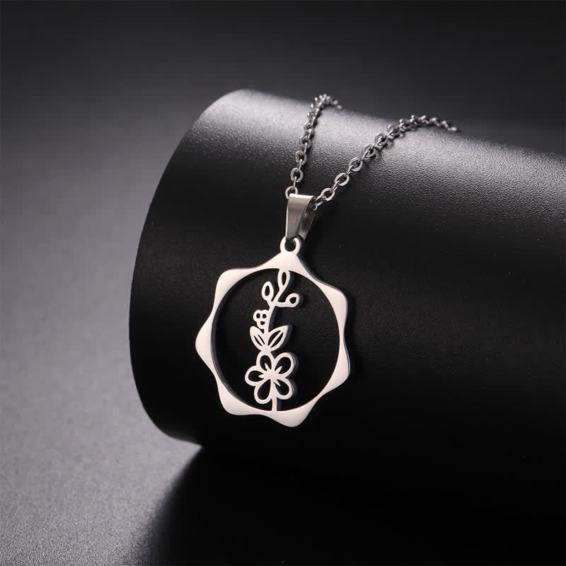 Nimara Ritual Titanium Steel Birth Flower Lotus Enlightenment Pendant Necklace