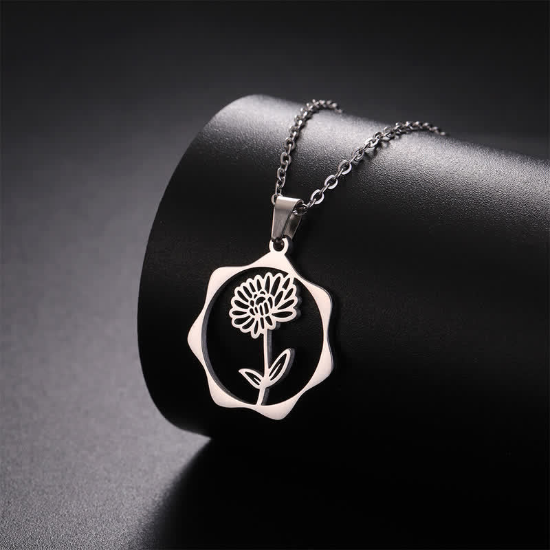 Nimara Ritual Titanium Steel Birth Flower Lotus Enlightenment Pendant Necklace