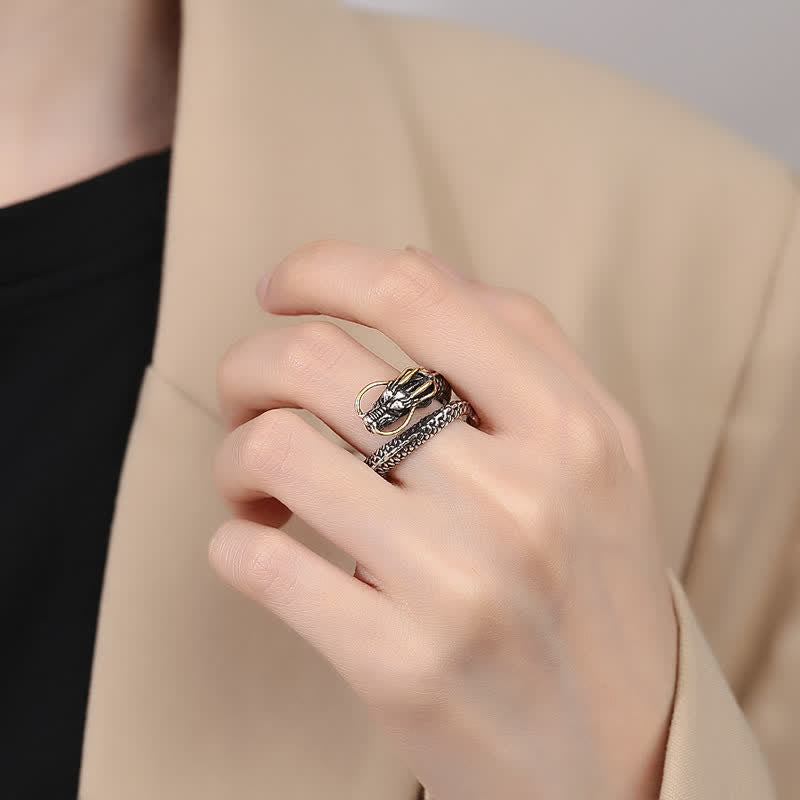Strength and Protection Copper Dragon Vintage Adjustable Open Ring