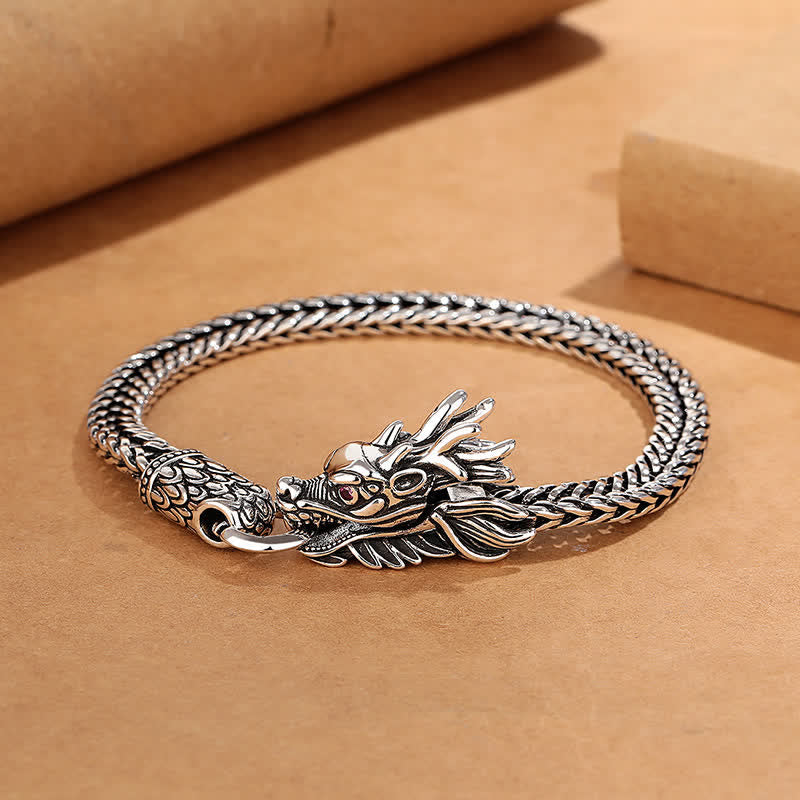 Nimara Ritual Copper Dragon Strength Silver Tone Retro Braided Bracelet