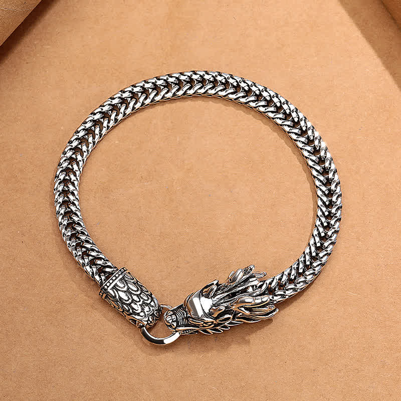 Nimara Ritual Copper Dragon Strength Silver Tone Retro Braided Bracelet