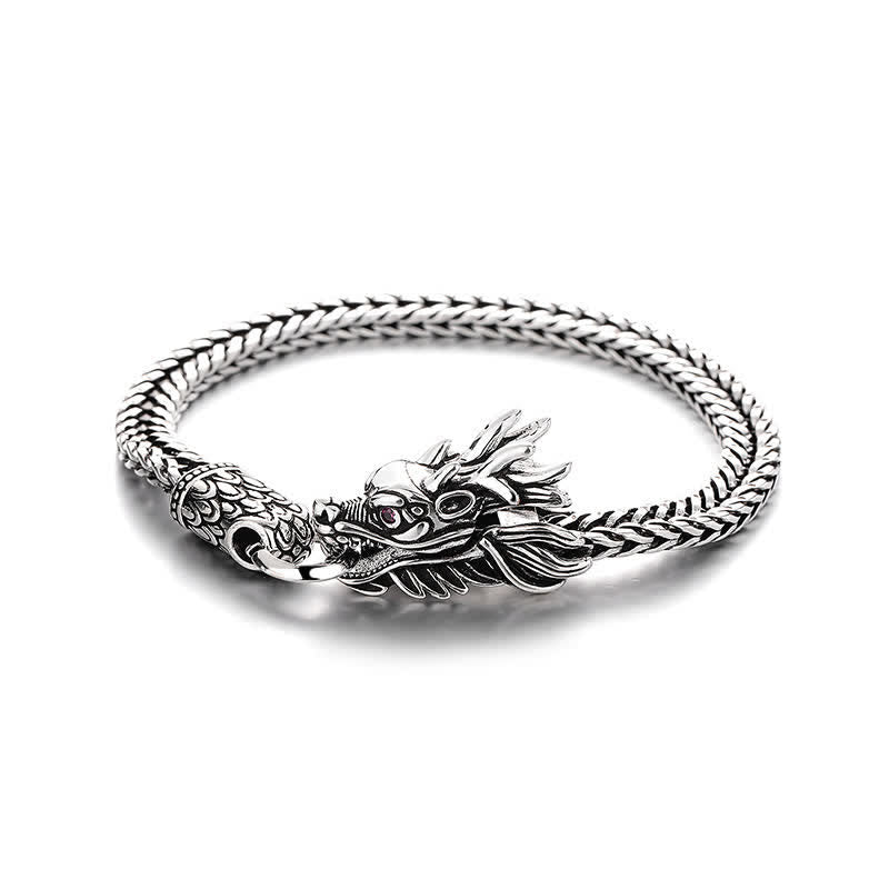 Nimara Ritual Copper Dragon Strength Silver Tone Retro Braided Bracelet