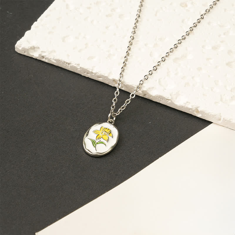 Nimara Ritual Titanium Steel Birth Flower Strengthen Pendant Necklace