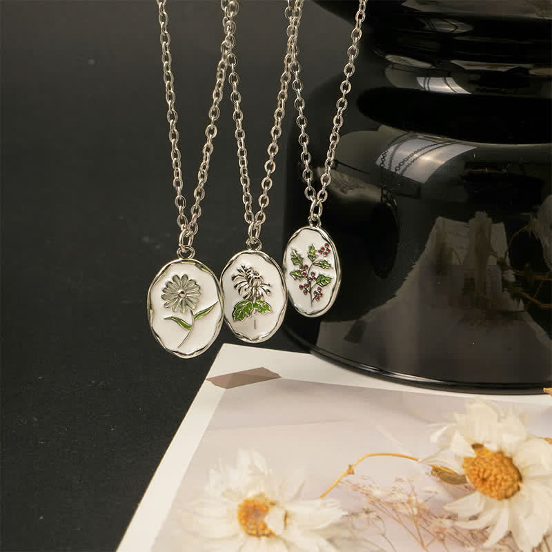 Nimara Ritual Titanium Steel Birth Flower Strengthen Pendant Necklace