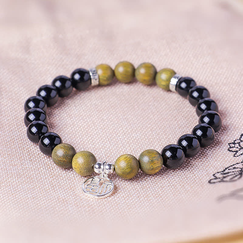 Nimara Ritual Black Onyx Fu Character Beaded Luck Bracelet