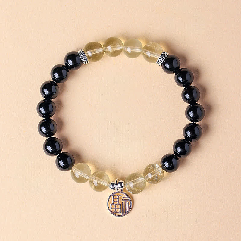 Nimara Ritual Black Onyx Fu Character Beaded Luck Bracelet
