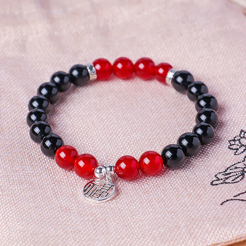 Nimara Ritual Black Onyx Fu Character Beaded Luck Bracelet