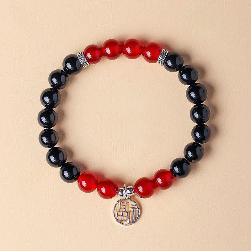 Nimara Ritual Black Onyx Fu Character Beaded Luck Bracelet
