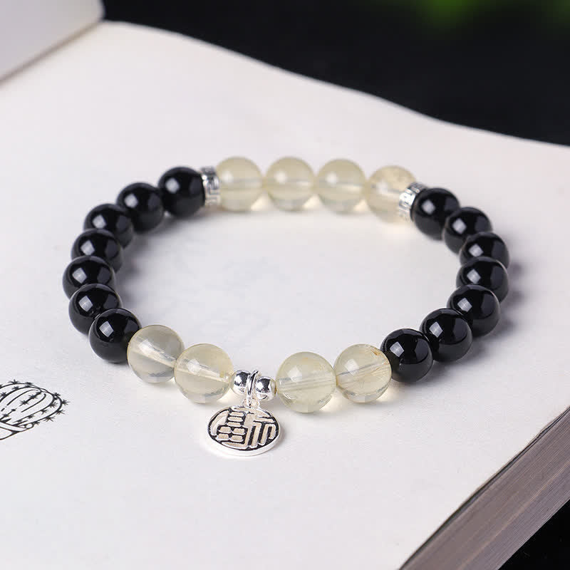 Nimara Ritual Black Onyx Fu Character Beaded Luck Bracelet
