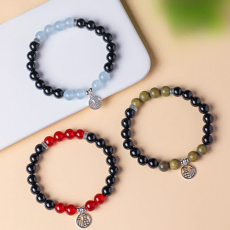 Nimara Ritual Black Onyx Fu Character Beaded Luck Bracelet