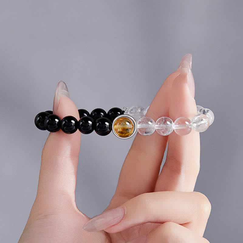 Nimara Ritual Clear Quartz Black Obsidian Protection Bracelet