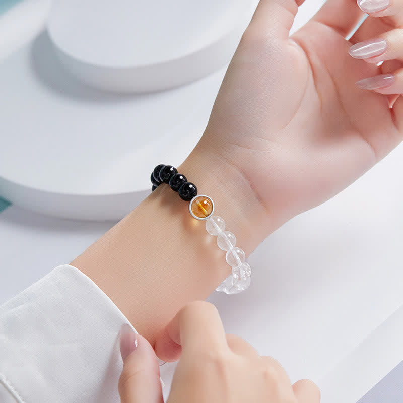 Nimara Ritual Clear Quartz Black Obsidian Protection Bracelet