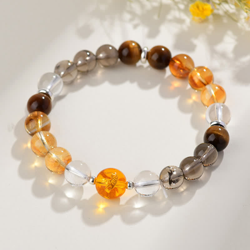 Nimara Ritual Natural Crystals Silver Sheen Obsidian Chinese Zodiac Protection Bracelet