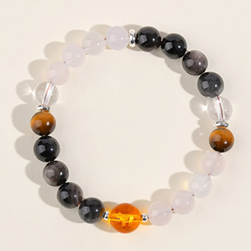 Nimara Ritual Natural Crystals Silver Sheen Obsidian Chinese Zodiac Protection Bracelet