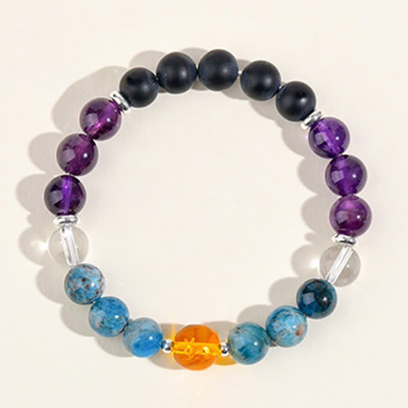 Nimara Ritual Natural Crystals Silver Sheen Obsidian Chinese Zodiac Protection Bracelet