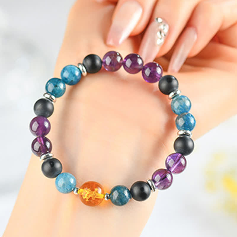 Nimara Ritual Natural Crystals Silver Sheen Obsidian Chinese Zodiac Protection Bracelet