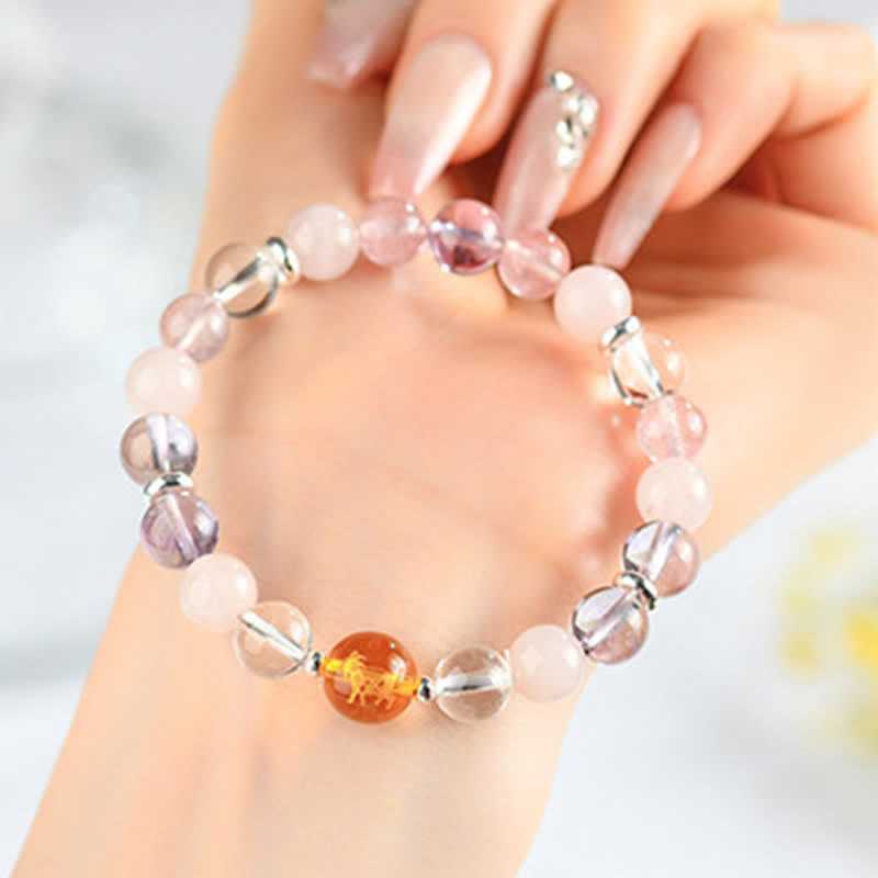 Nimara Ritual Natural Crystals Silver Sheen Obsidian Chinese Zodiac Protection Bracelet