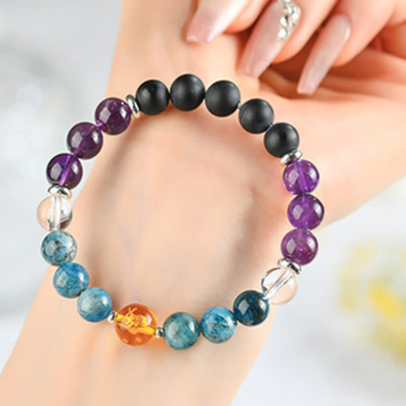Nimara Ritual Natural Crystals Silver Sheen Obsidian Chinese Zodiac Protection Bracelet